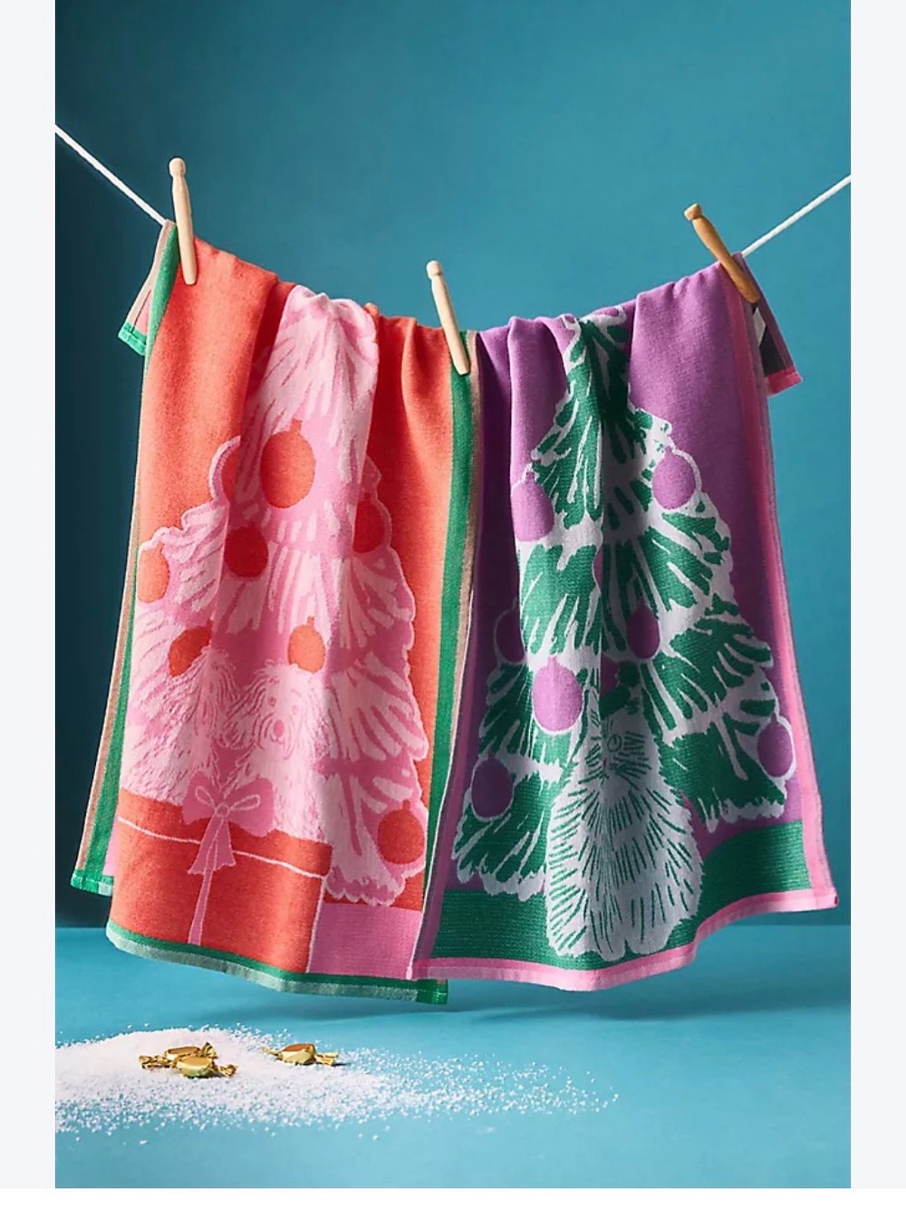 Anthropologie Pop Art Pets Holiday Jacquard towel set Pink & Purple Dogs Cats